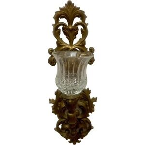 Vintage 1970 MCM Burwood Gold Wood Wall Candle Sconce Holder Hollywood Regency
